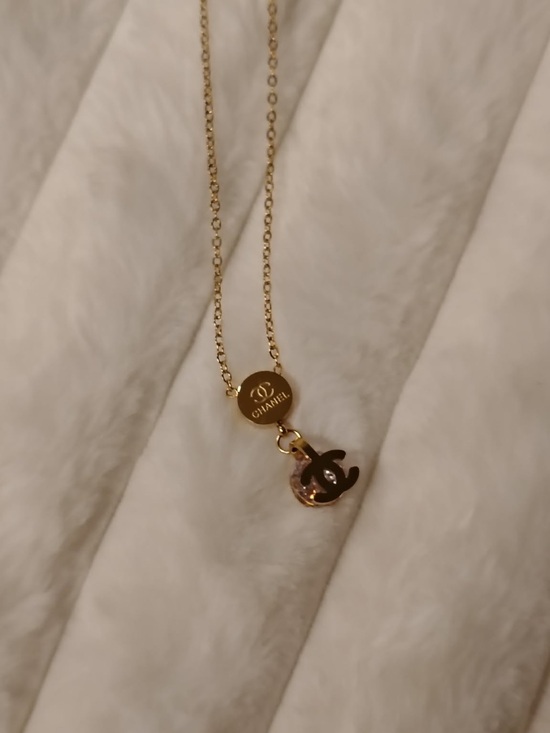 T.La Jewelry - Gold-Tone Necklace with Brown Enamel CC Charm
